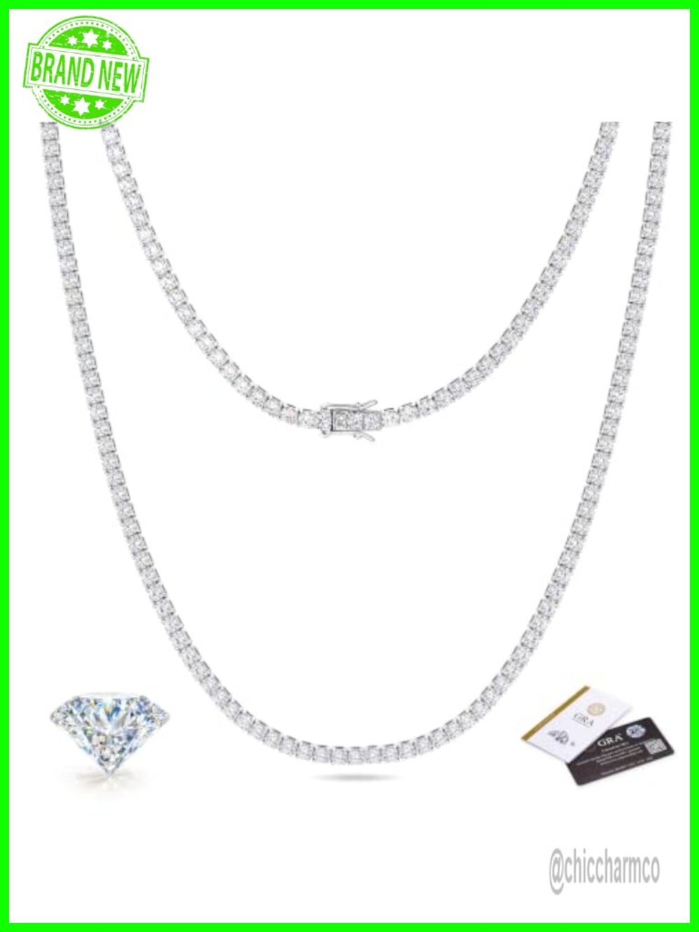 Moissanite Tennis Necklace 18K White Gold Plated 15in Double Safety Buckle